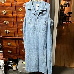 Light Blue Denim Sleeveless Dress Knee-Length Buttoned